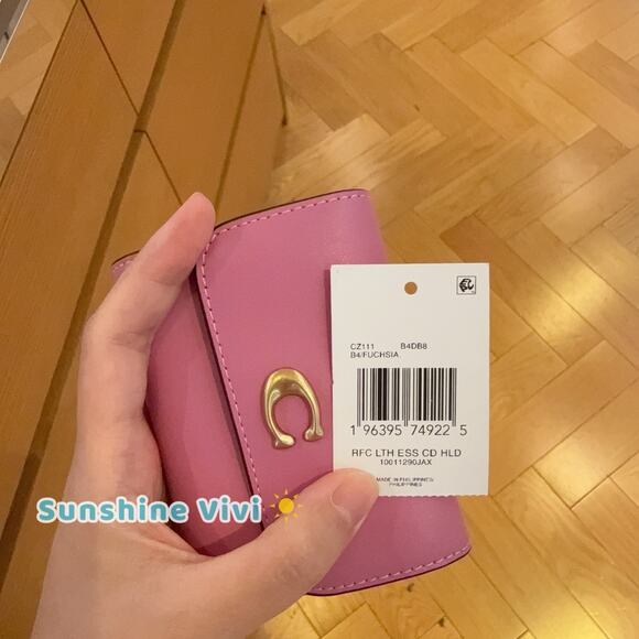 NWT COACH Tri-fold wallet with Essential card holder CZ111 Leather Brass/Fuschia - Picture 3 of 7